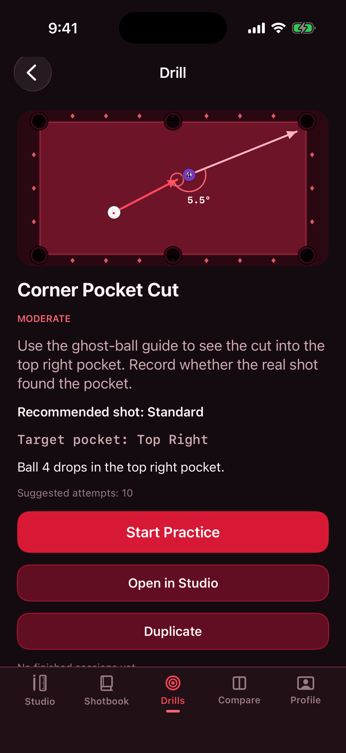 Corner pocket cut drill with instructions